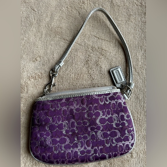 Coach Lurex Small Signature Wristlet Purple and Silver Metallic - Picture 2 of 6